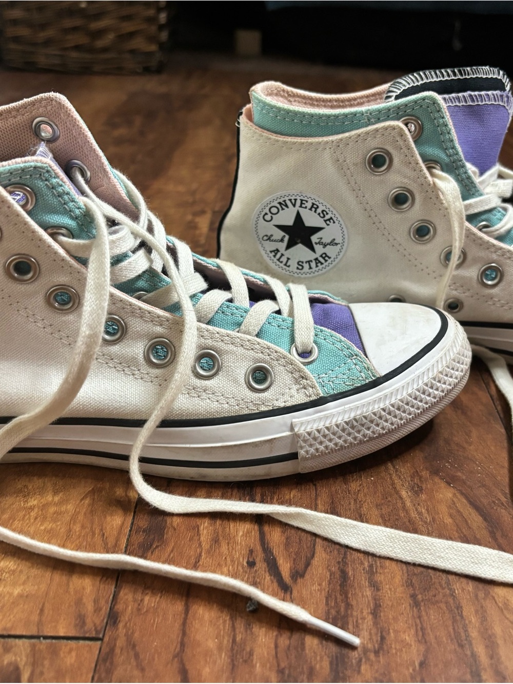 Converse Women's High-Top Sneakers in Light Pink with Aqua Accents
